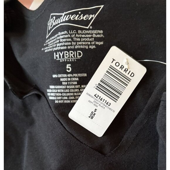 Budweiser +5 Black Clydesdale Graphic Split Raw Edge Neckline Short Sleeve Tee - Picture 6 of 6